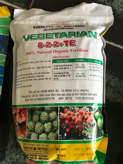 PHÂN BÓN GỐC HỮU CƠ KHOÁNG 8-2-2+TE - Túi 1kg Growmore.