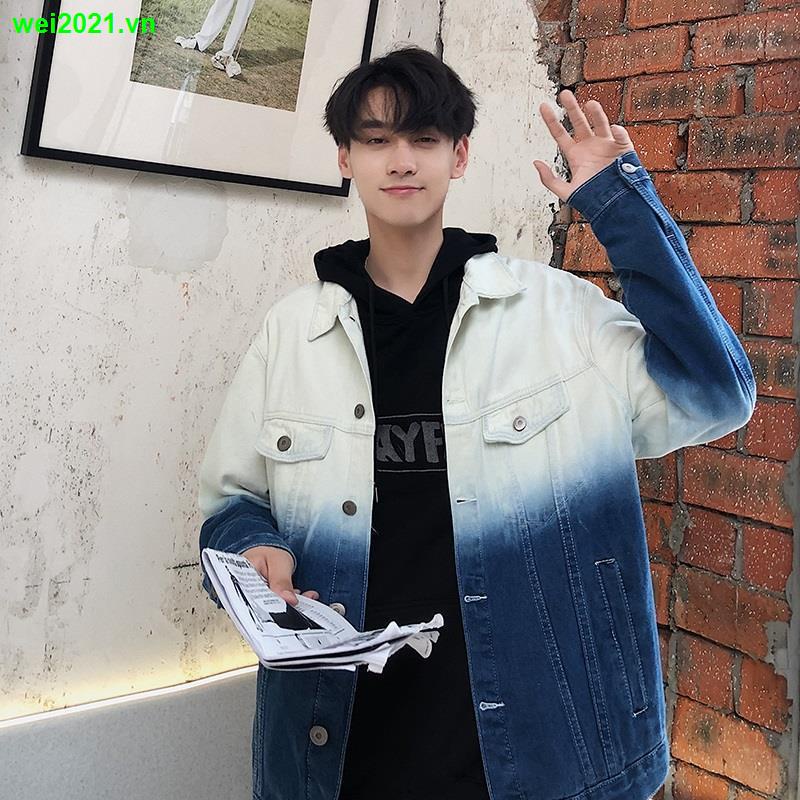 Áo khoác sơ mi denim dáng rộng màu gradient phong cách Hàn Quốc mới 2020