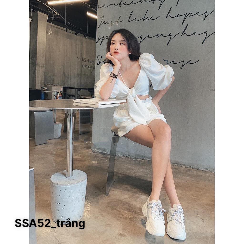 (MẪU MỚI-FREESHIP) SET QUẦN SHORT ÁO CROPTOP THẮT NƠ NGỰC ❤️CHIBEST_SSA52