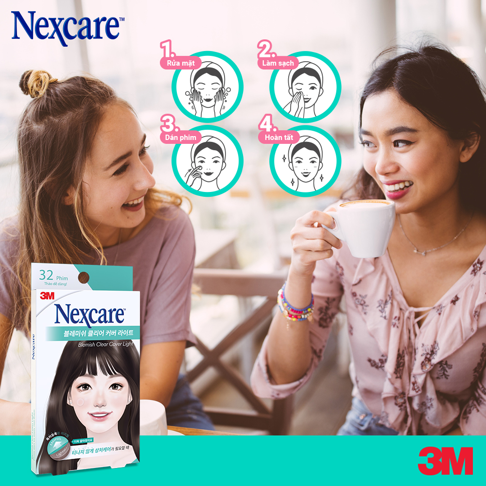 Miếng dán mụn Nexcare 3M hộp 32 miếng (24 miếng 8mm, 8 miếng 12mm) - Siêu mỏng, không thấm nước BBC LIGHT