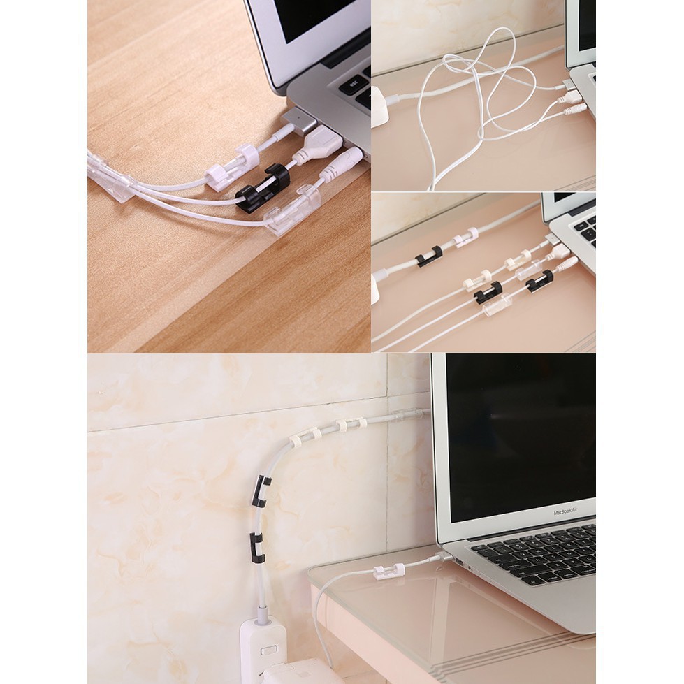 Nẹp cố định dây điện dán tường - bộ 20 cái kèm miếng dán, kẹp giữ dây điện, dùng để đi đường dây điện / cáp