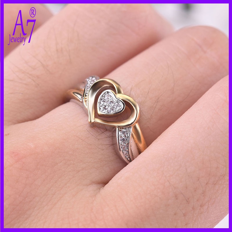 Nhẫn Hai Đầu Hình Trái Tim Khảm Đá 18K X5Y22