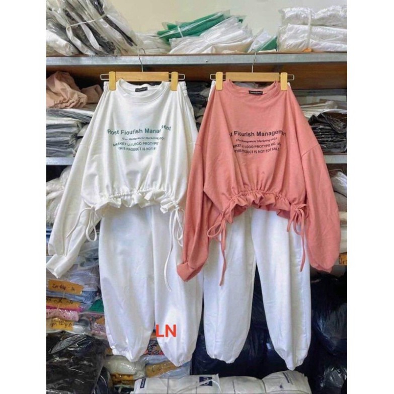 Sét áo croptop rút eo rost + quần bom LN0521