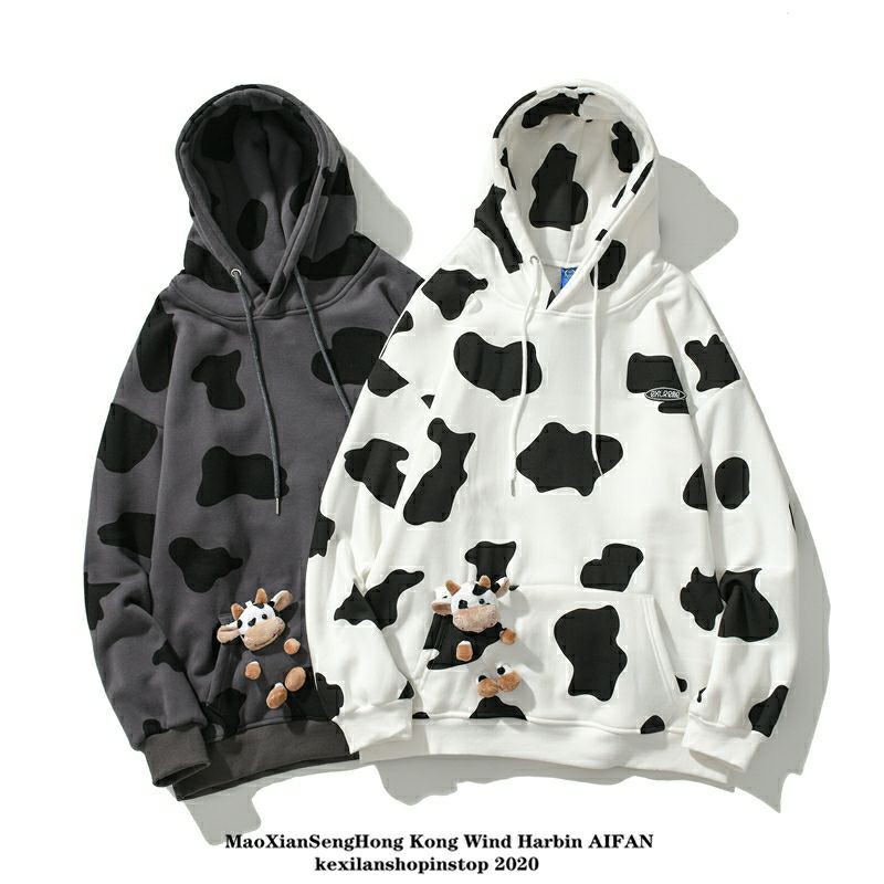 (order) Áo hoodie họa tiết bò sữa hot trend