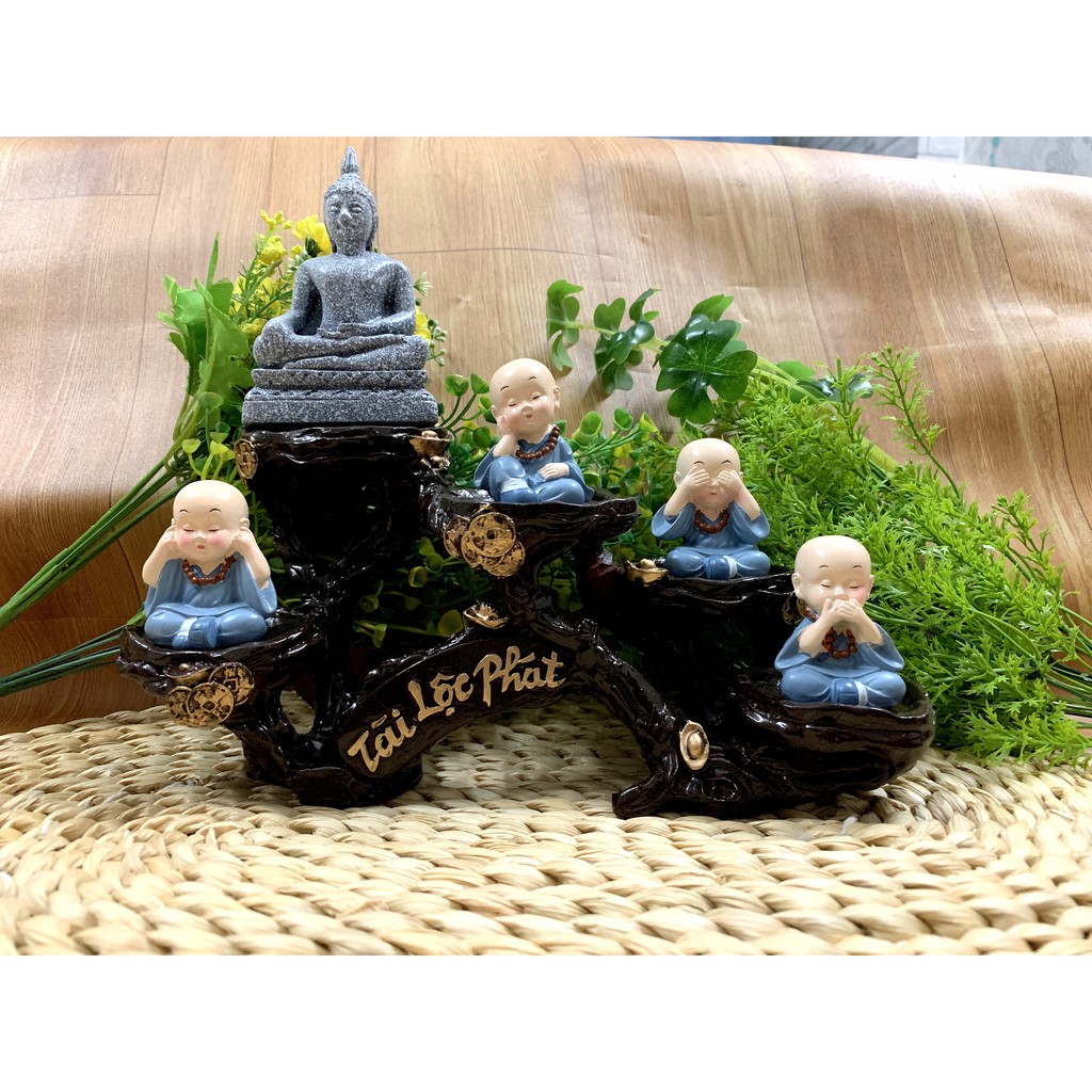 Full Set Phật Thái cùng các chú tiểu Tứ Không Đeo Chuổi Hạt tọa đế Tài Lộc Phát