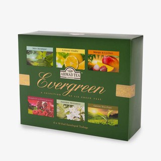 Set 6 Vị Trà Xanh Ahmad - Ahmad Evergreen selection Tea (Túi lọc có bao thiếc - 60 gói/hộp)