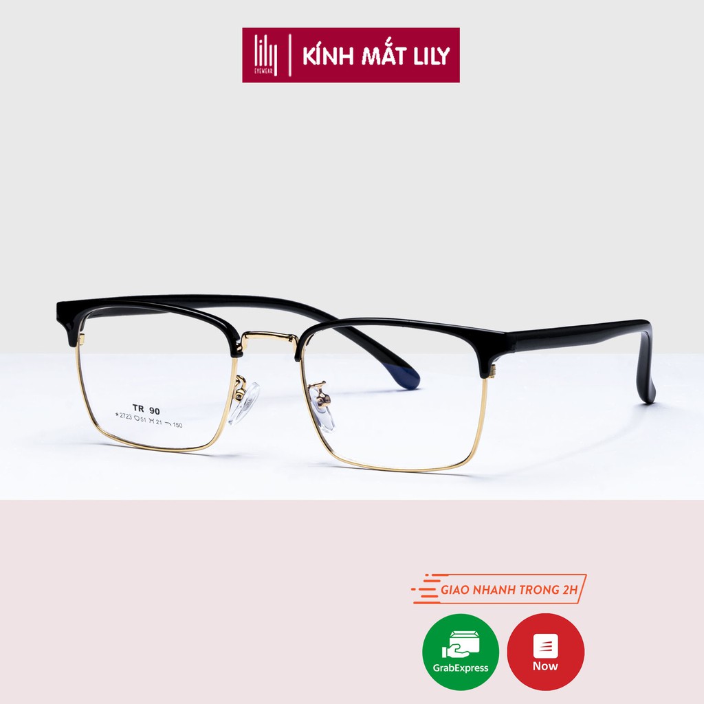Gọng kính cận nam nữ Lilyeyewear thiết kế mắt vuông, chất liệu nhựa phối kim loại nhẹ 770