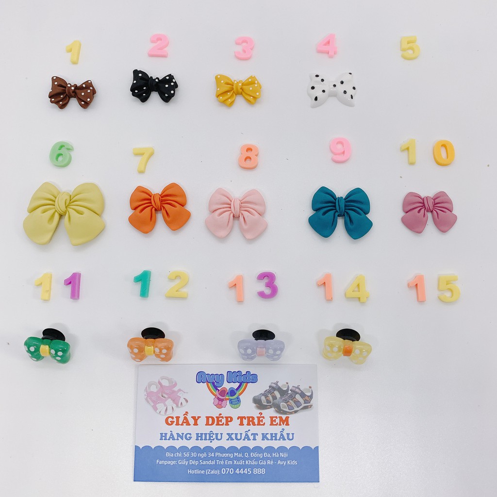 Hình Charm, Sticker nhựa, đá hình chiếc nơ găn dép, sục, ốp điện thoại