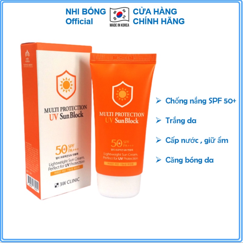 Kem chống nắng Multi Protection Uv Sun Block 3W Clinic Hàn Quốc 70ml [Chính Hãng Hàn Quốc]