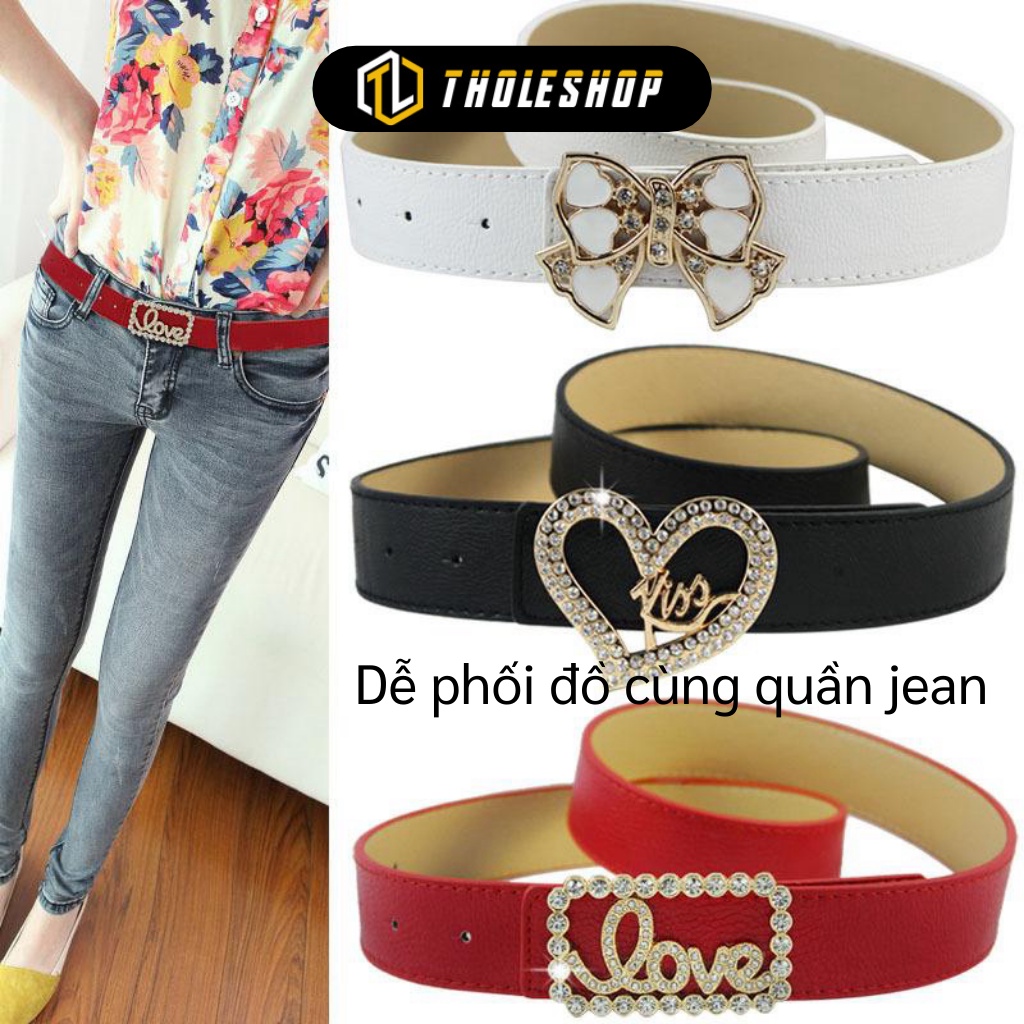 Thắt Lưng Nữ - Dây Nịt Thời Trang Nữ Mặt Đính Đá Chữ Love, Kiss, Cái Nơ 7695