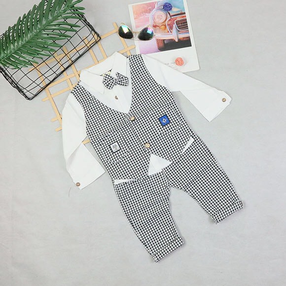 Bộ vest gile ca rô công tử cho bé trai đi chơi