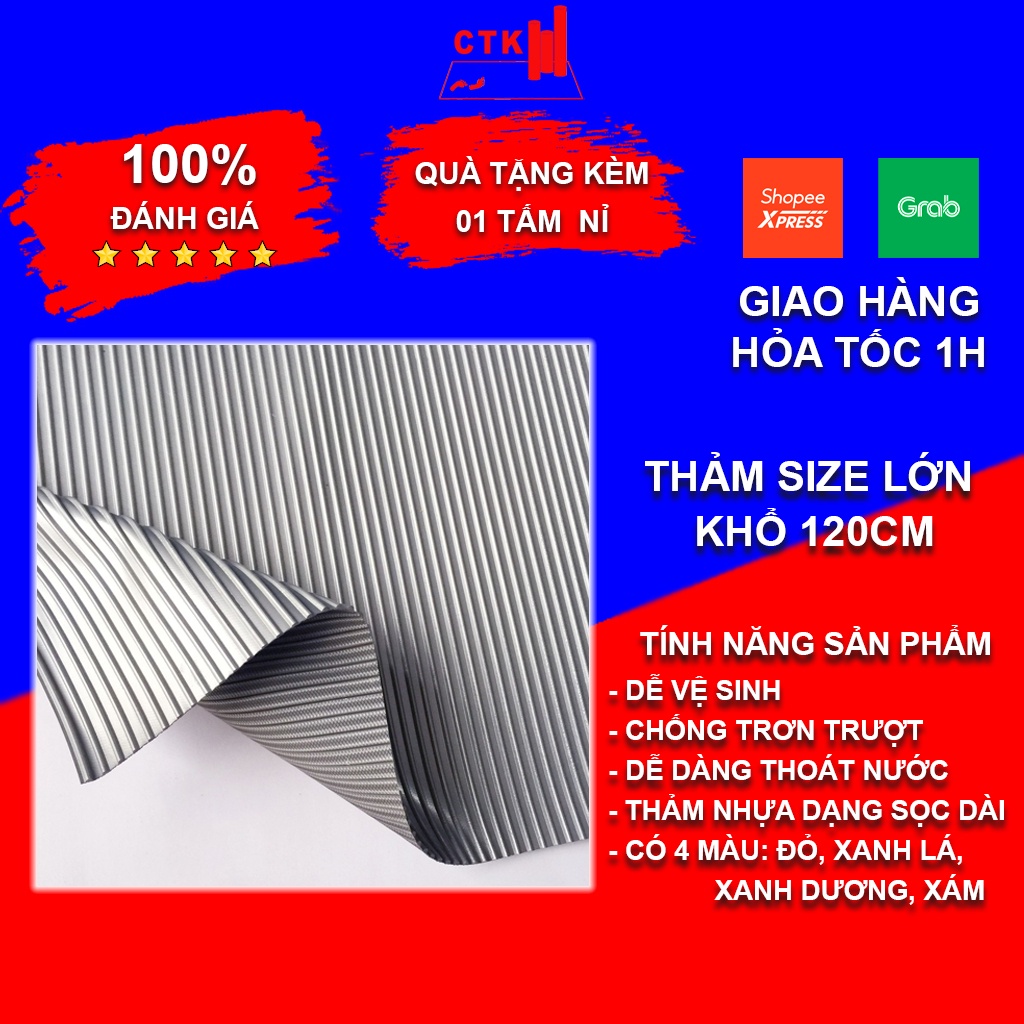 Thảm nhựa trải sàn chống trơn, thảm lót sàn nhà dạng cuộn sọc đủ màu 120x 50cm