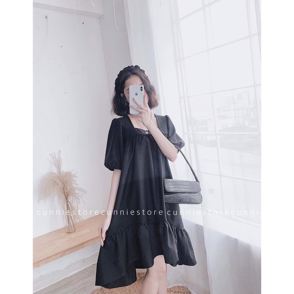 Đầm bầu dự tiệc váy bầu thiết kế cổ vuông màu đỏ &amp; đen