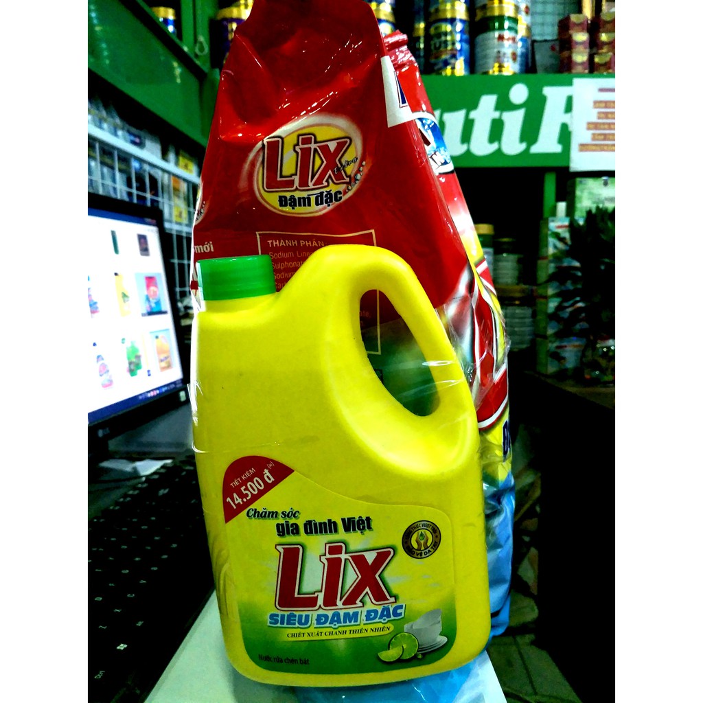 Bột giặt Lix Extra đậm đặc 6kg tặng rửa chén 1.5l