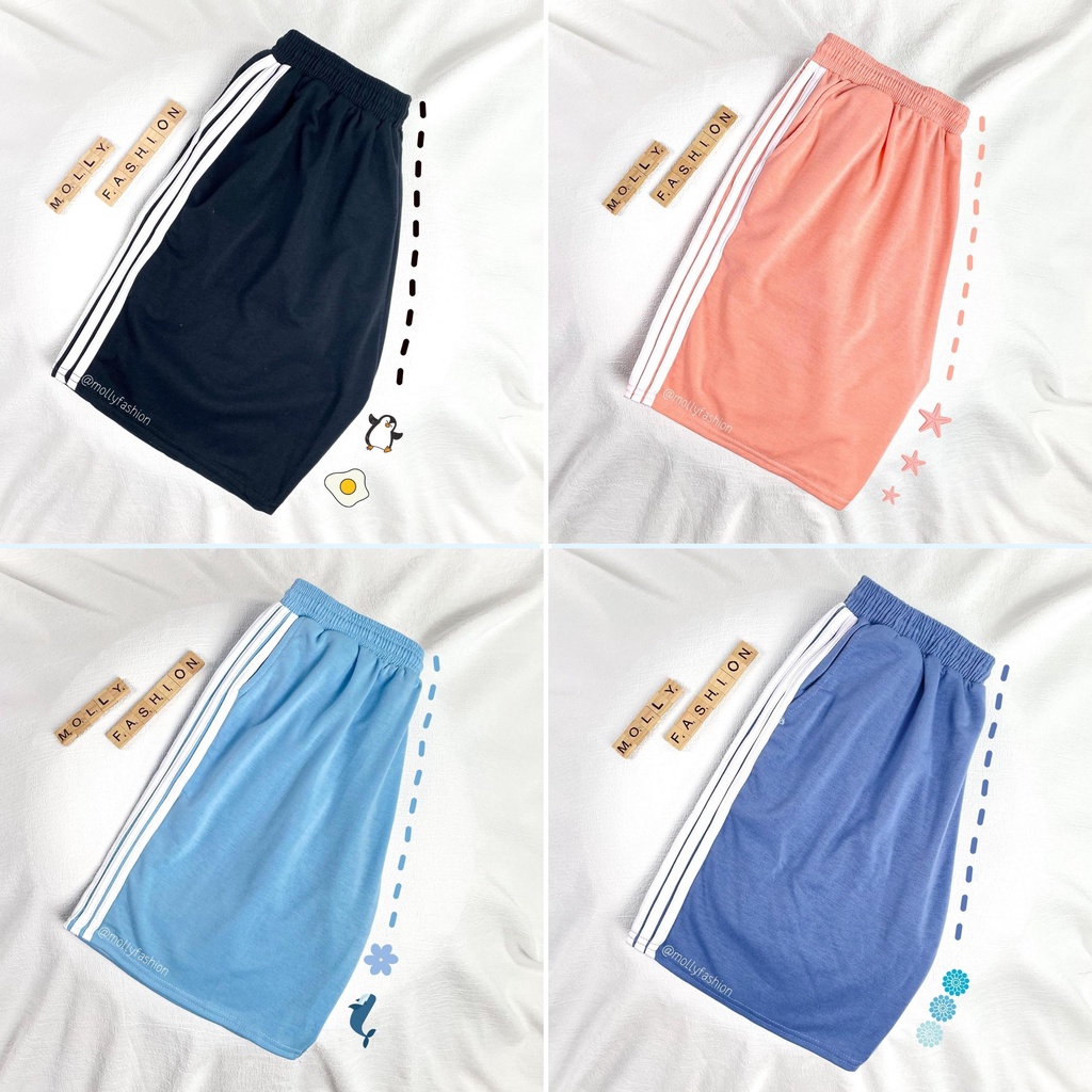 QUẦN SHORT LỬNG 3 SỌC Unisex nam nữ ❤️ Quần đùi 3 Line thể thao form rộng Freesize Molly Fashion