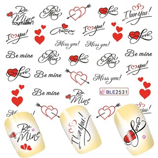 Hình Dán Trang Trí Móng Hình Chữ Love You Phối Trái Tim Chuyển Nước Đẹp Mắt DIY