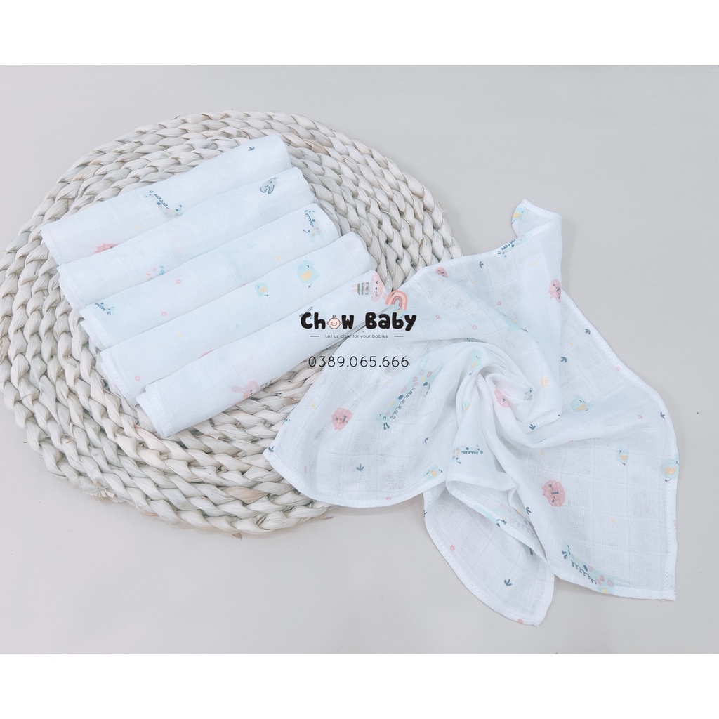 Set 6 khăn sữa bamboo kích thước 30x30 họa tiết trẻ em Uala Rogo