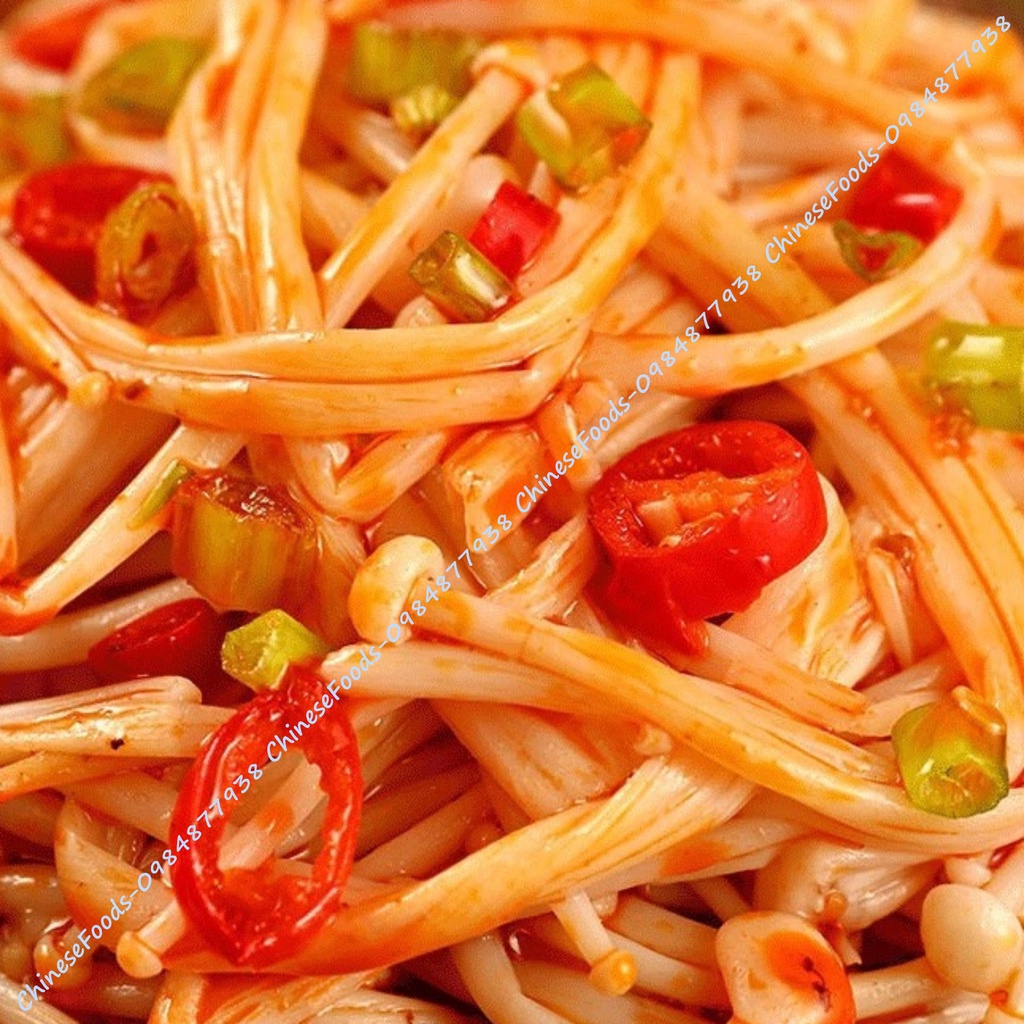 Nấm Kim Châm Sốt Cay Ăn Liền Gói 22g, Nấm Kim Châm Ăn Vặt Nội Địa Ngon Gía Rẻ, Nấm Cay