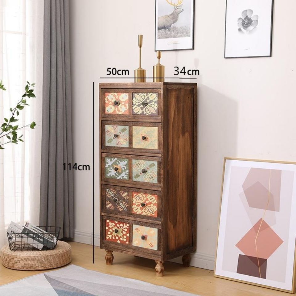 Tủ ngăn kéo bằng gỗ đặc kiểu Mỹ, đựng đồ phòng ngủ sơn retro, khách căn hộ nhỏ, trang trí ban công