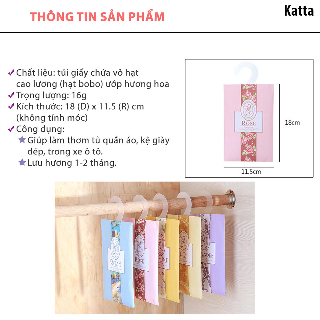 Túi thơm thảo mộc tinh dầu tự nhiên treo phòng, tủ quần áo, xe hơi - Katta - PK90