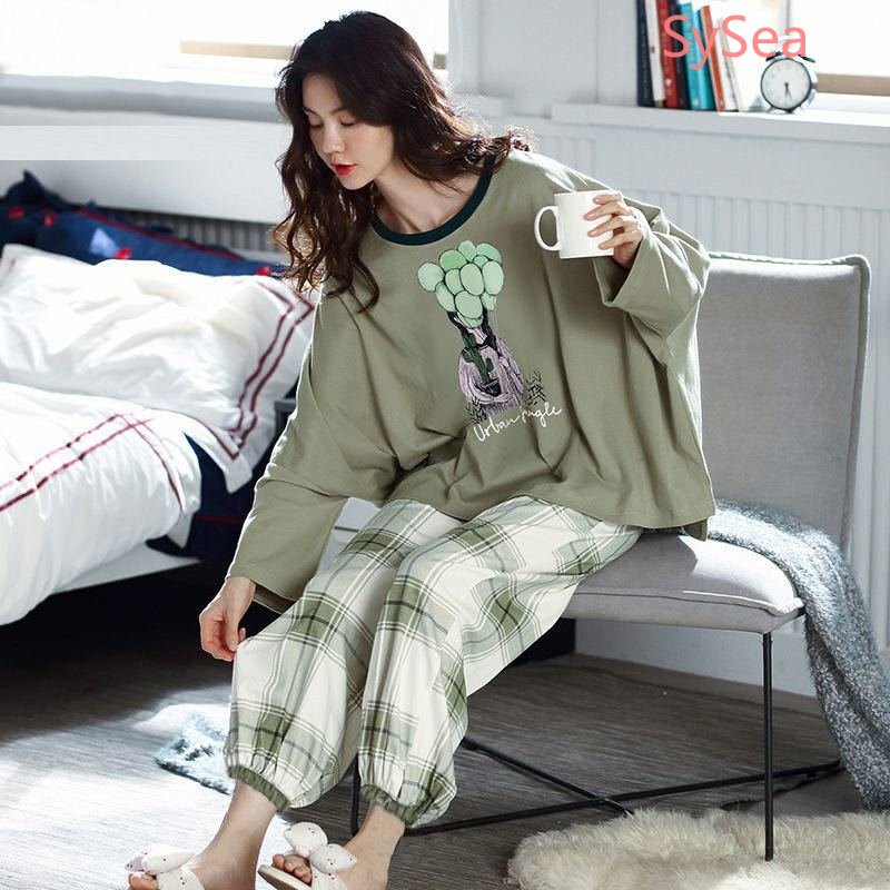 Bộ Đồ Ngủ In Hoạt Hình Kiểu Hàn Quốc Thời Trang Mùa Thu Cho Nữ