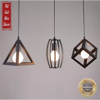Đèn thả: Đèn thả sắt hình khối hình học kèm bóng bulb