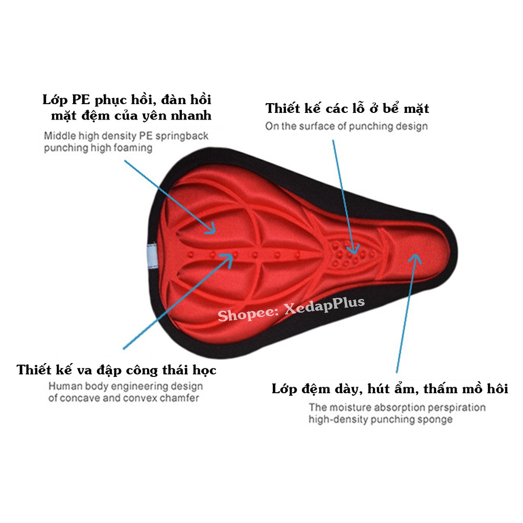 Đệm bọc yên xe đạp thể thao 3D, nệm lót dày dặn, siêu êm thoáng khí