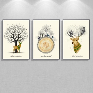 Bộ 3 tranh Canvas Hươu Vân Gỗ 40 x 60 x 3 ( bao gồm khung) SR102
