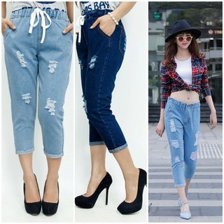 Quần jean baggy lưng thun lai lật size S,M,L,30,31,32