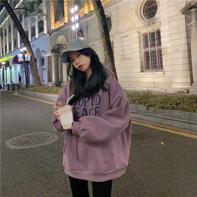Áo hoodie tay dài in chữ tiếng Anh kiểu Hàn Quốc xinh xắn cho nữ