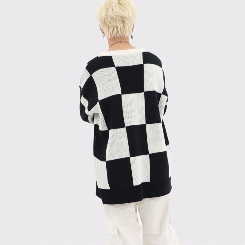 Checker Sweater / áo len caro unisex phong cách đường phố
