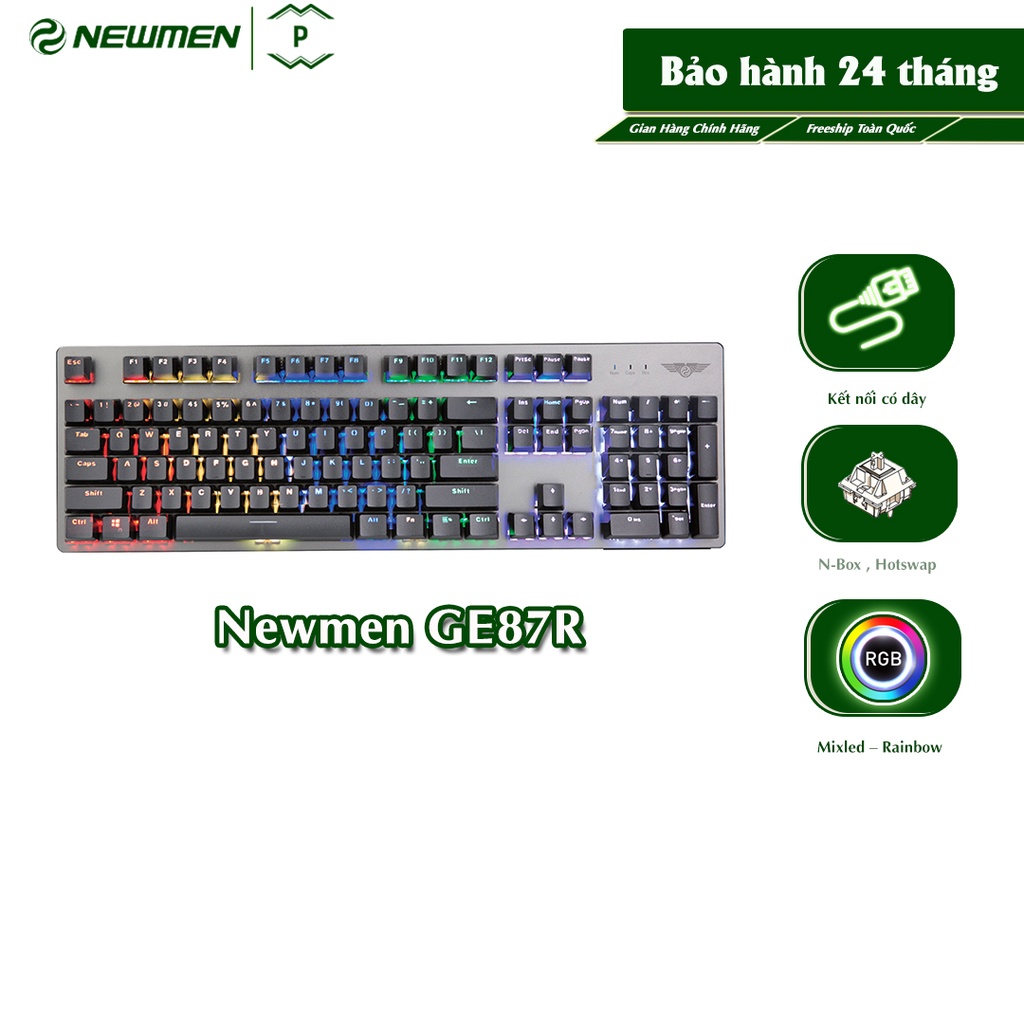 Bàn phím cơ có dây Gaming NEWMEN GE369 Hotswap, Khung kim loại, Keycap double-shots ABS siêu bền, LED nền 20 chế độ