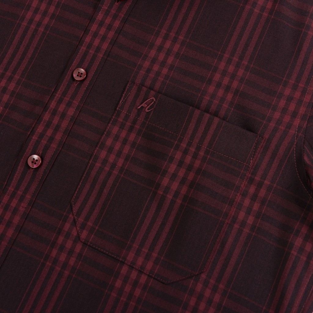 Áo Sơ Mi Nam Công Sở Trung Niên Anton Somianton Đỏ Đô Dài Tay Họa Tiết Kẻ Caro Vải Sợi Tre - AC123