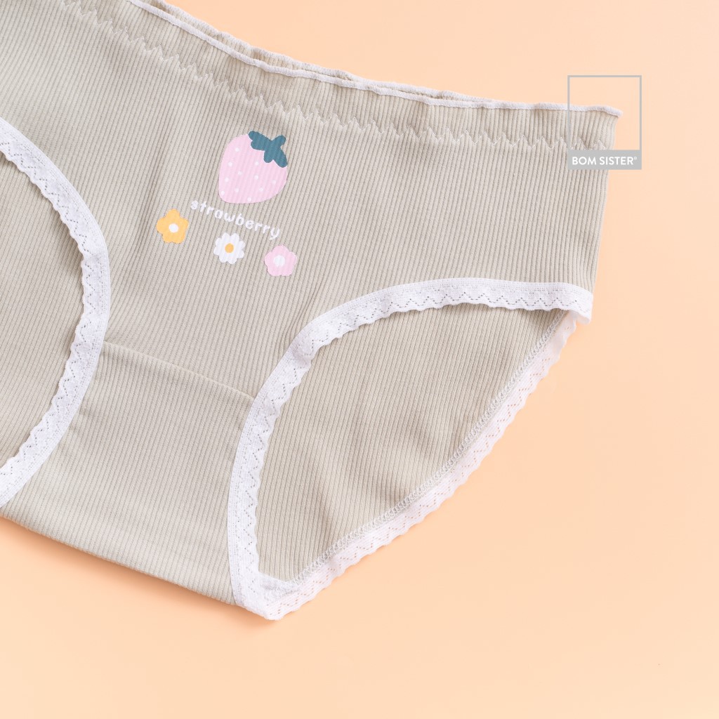 [Mã FAMALLT5 giảm 15% đơn 150k] Quần lót cotton pha viền ren họa tiết dễ thương BOM SISTER Q3011-2 | BigBuy360 - bigbuy360.vn