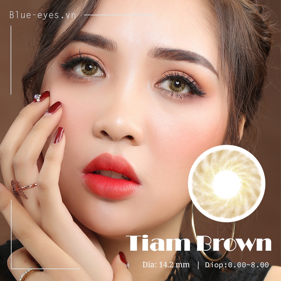 &lt;Lens nâu  ánh vàng kim, vân xoáy trẻ trung&gt; Kính áp tròng Hàn Quốc BLUE EYES TIAM BROWN - Lens cận thời trang Hot