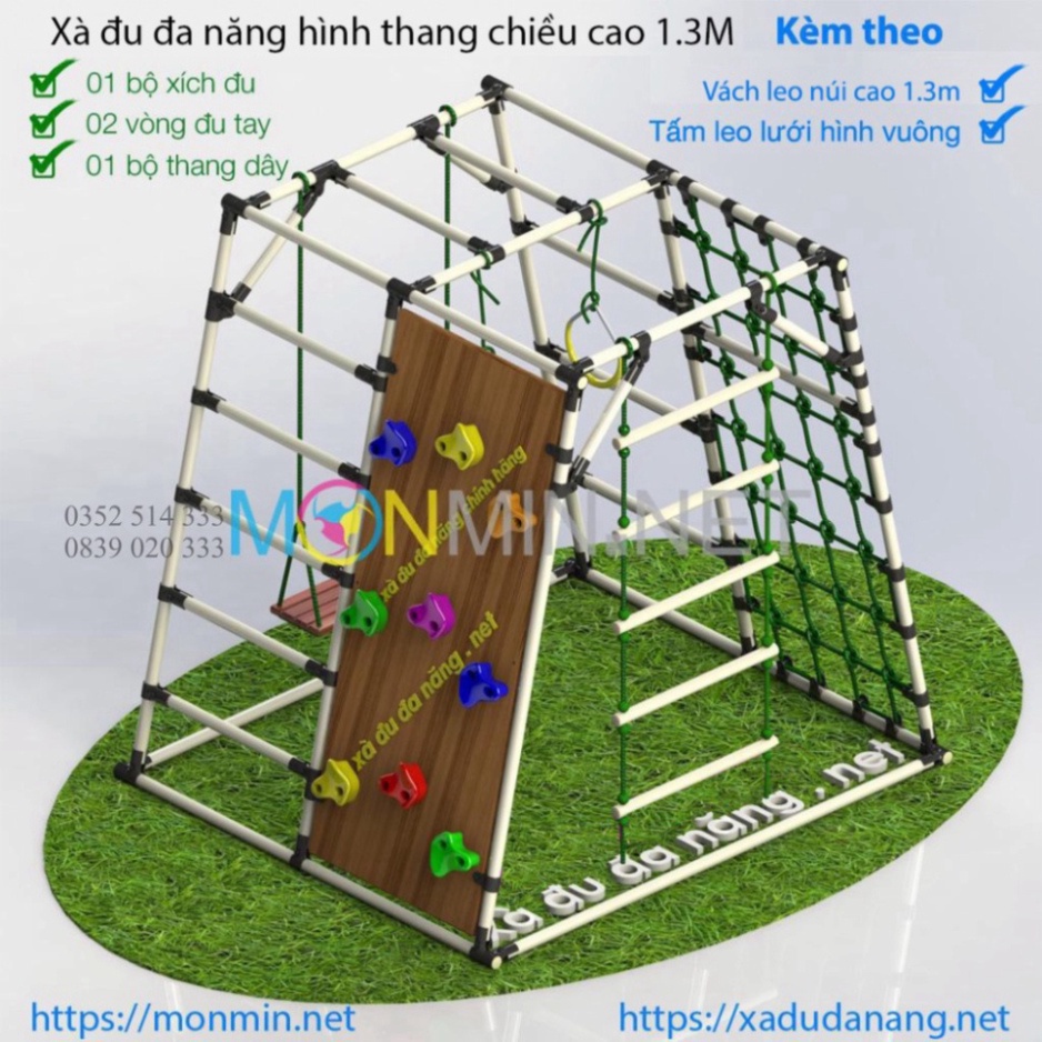 Xà đu đa năng Satech, khung vận động cho bé, hình hộp thang cân, bộ cao 1.3m