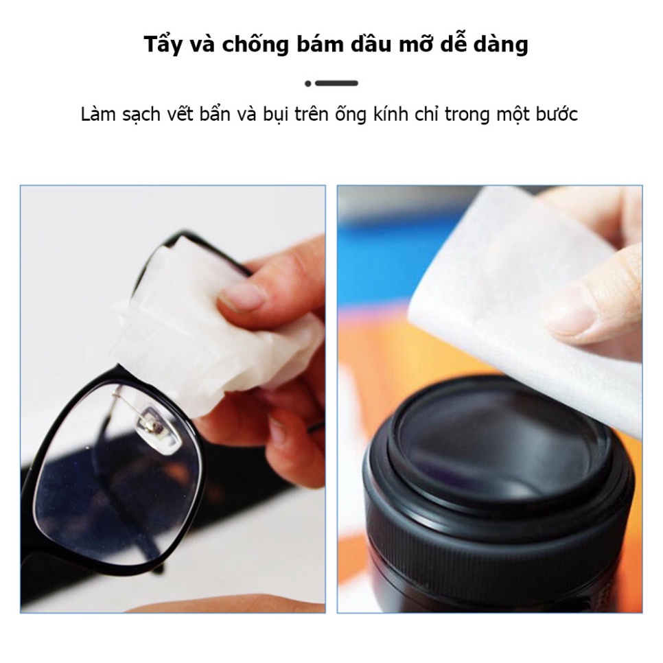 Khăn lau kính Nano hộp 100 miếng khăn giấy chống bám hơi nước, lau sạch nhờn vân tay bụi bẩn trên mắt kính, điện thoại