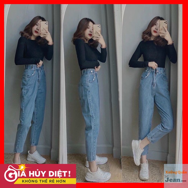 Quần Baggy Jean Trơn Lưng Thun Sau, Quần Baggy Nữ Nút Hông ULZZANG Cực Chất - 404