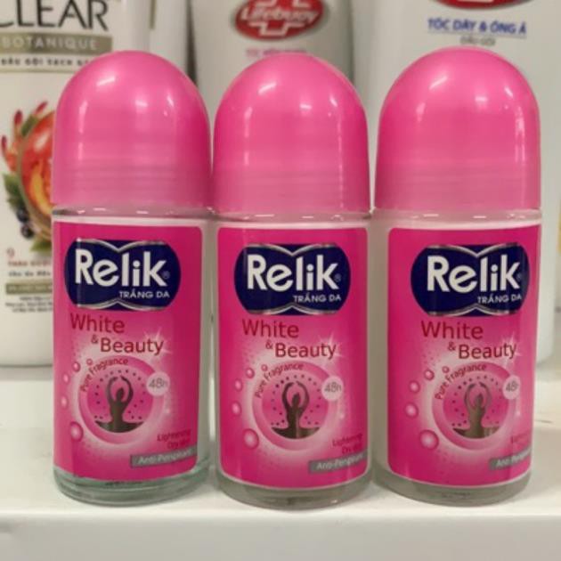 Lăn khử mùi Relik chai lớn 50ml  có 2 màu hồng và xanh như hình