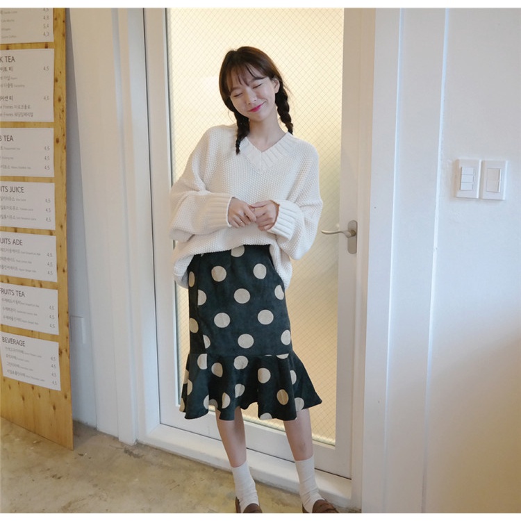 Happy-store  Áo len tay dài cổ V phong cách Hàn Quốc thời trang cho nữ