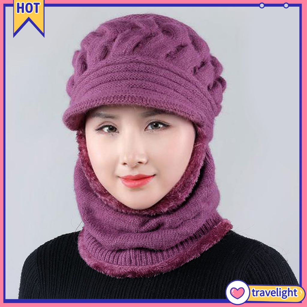 Mũ Trùm Đầu Dệt Kim Vải Nhung Dày Dặn Co Giãn Chống Gió Chống Lạnh Thời Trang Cho Nữ