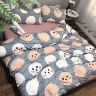 Bộ MÈO MƠ NGÂY THƠ  4 món chăn ga gối ĐŨI họa tiết Hàn Quốc cute
