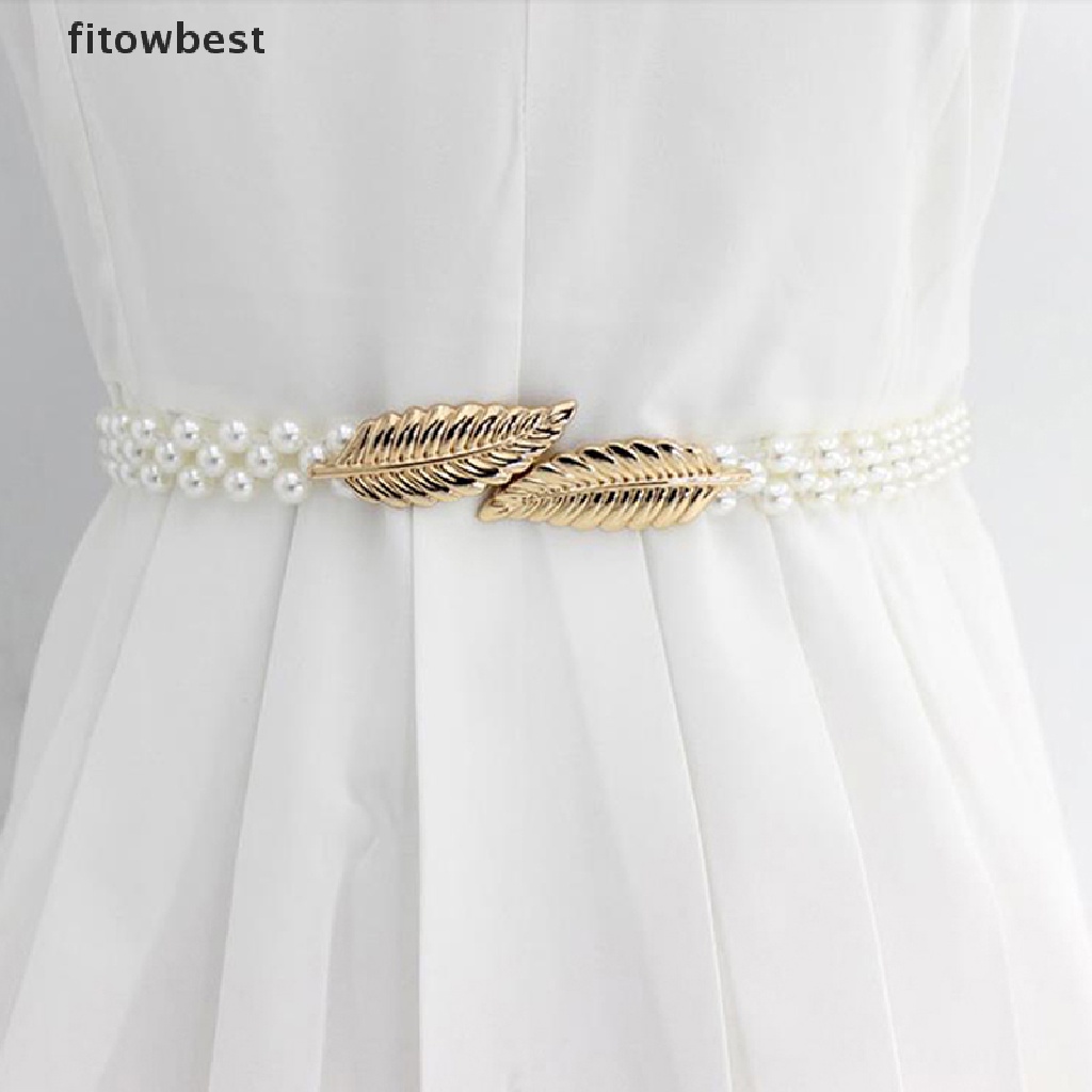 Thắt lưng co giãn GJCUTE đính ngọc trai giả thanh lịch dành cho nữ