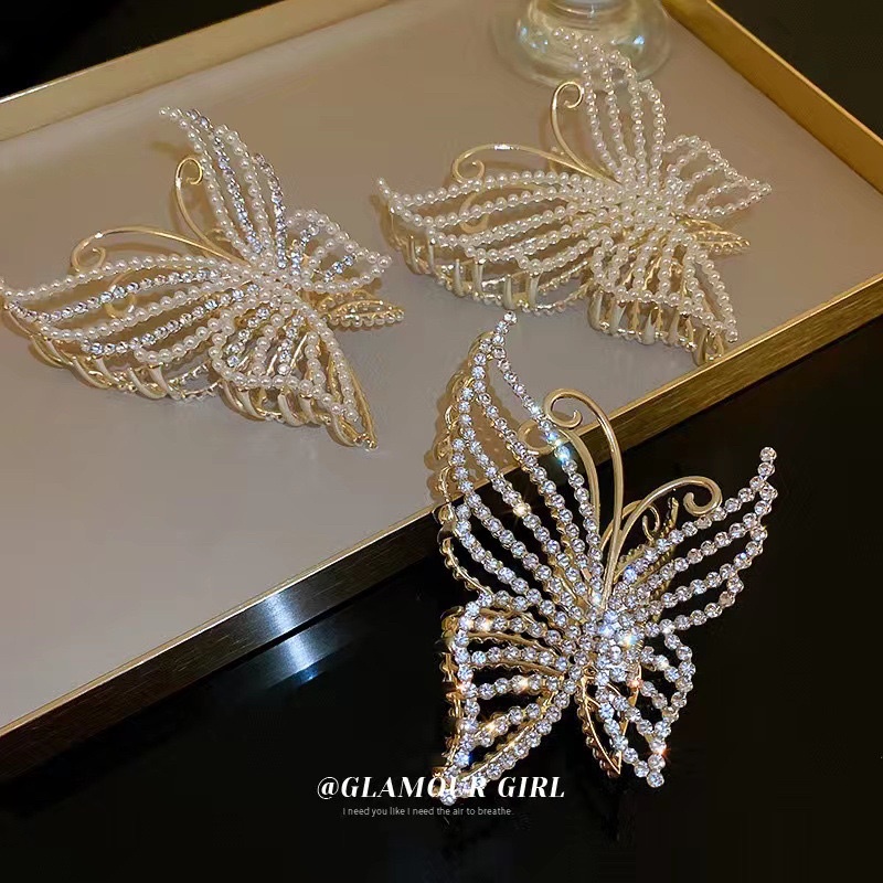 Kẹp tóc hình bướm mẫu mới 2022 tinh tế sang trọng cho nữ phong cách Hàn Quốc, kẹp tóc sau đầu đính đá đính ngọc