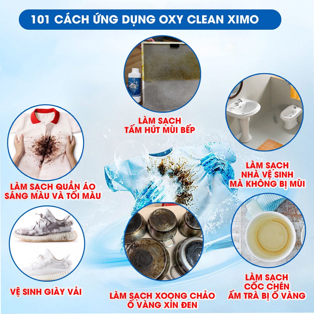 Bột tẩy quần áo Oxy Clean Ximo đánh bay mọi vết bẩn cứng đầu 350g