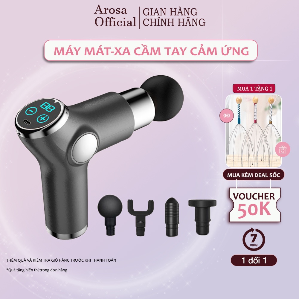 Máy Massage Cảm Ứng Cầm Tay Mini, Súng Mát Xa Toàn Thân AROSA Với 4 Đầu Massage Và 32 Cấp Độ, Bảo Hành 12 Tháng