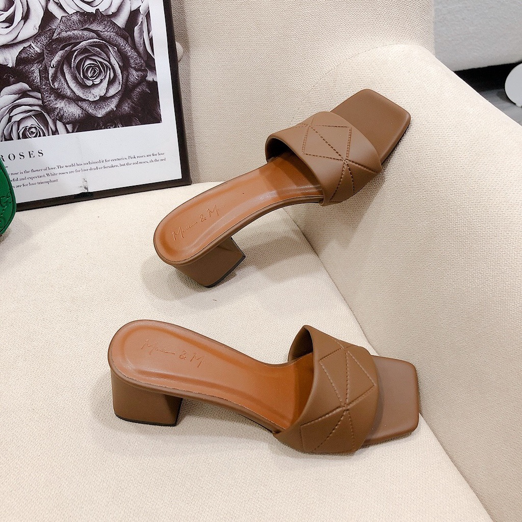 Guốc quai ngang cao 5 cm bản trần chỉ mẫu mới siêu Hot chất da mềm đi êm chân dành cho nữ