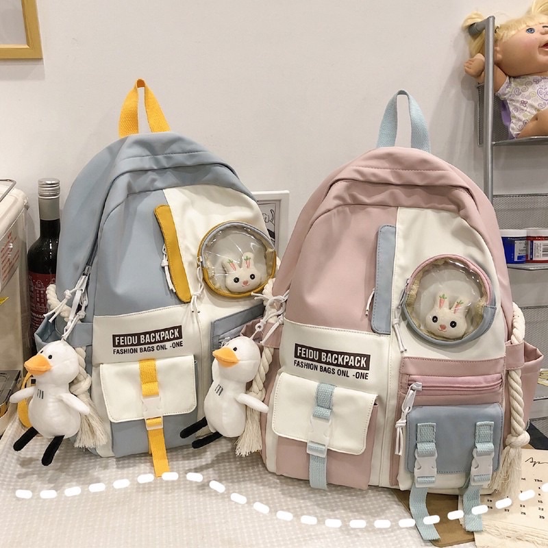 Balo ulzzang hàn quốc phối màu Feidu Backpack