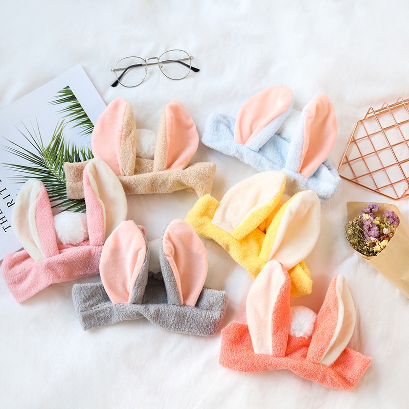Băng đô vải mềm co giãn phối tai thỏ dễ thương cho nữ