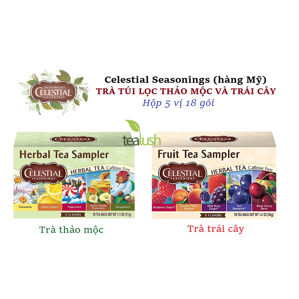 Trà túi lọc Celestial Seasonings (hàng Mỹ) thảo mộc và trái cây hộp 5 vị